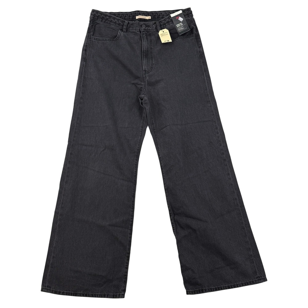 Levis Ribcage Wide Leg Jeans Black Womens 32x32 Braided Waistband High Rise New